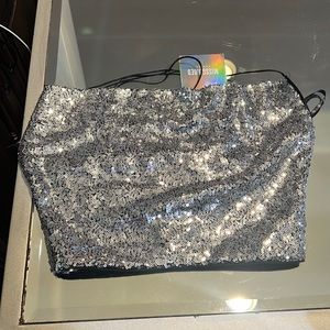 nwt Misguided sequins sequence top sparkle tube crop bandeau cowl shiny bling